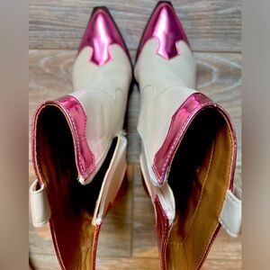 Corky’s Pink and White Cowboy boots.